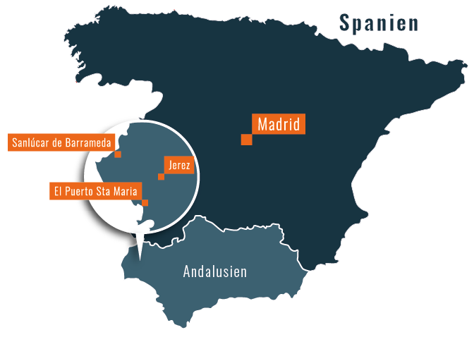 Rejse til Andalusien. Kort over sherry-trekanten i Andalusien, Spanien - (c) Taste the World v/Per Sommer